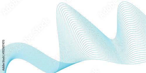 Undulate wave swirl swoosh, dynamic twisted lines, music soundwave, abstract border, teal and blue color flow. Transparent isolated element on white background