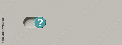Minimal toggle switch with question mark symbol, decision making uncertainty, choice concept, problem solving interface, UX option selection and abstract digital control on clean background