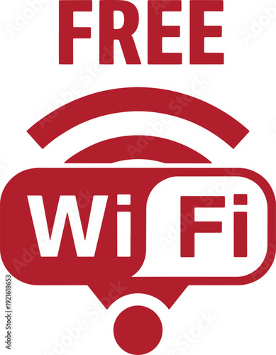 Free wifi red icon on transparent background showing wireless internet availability