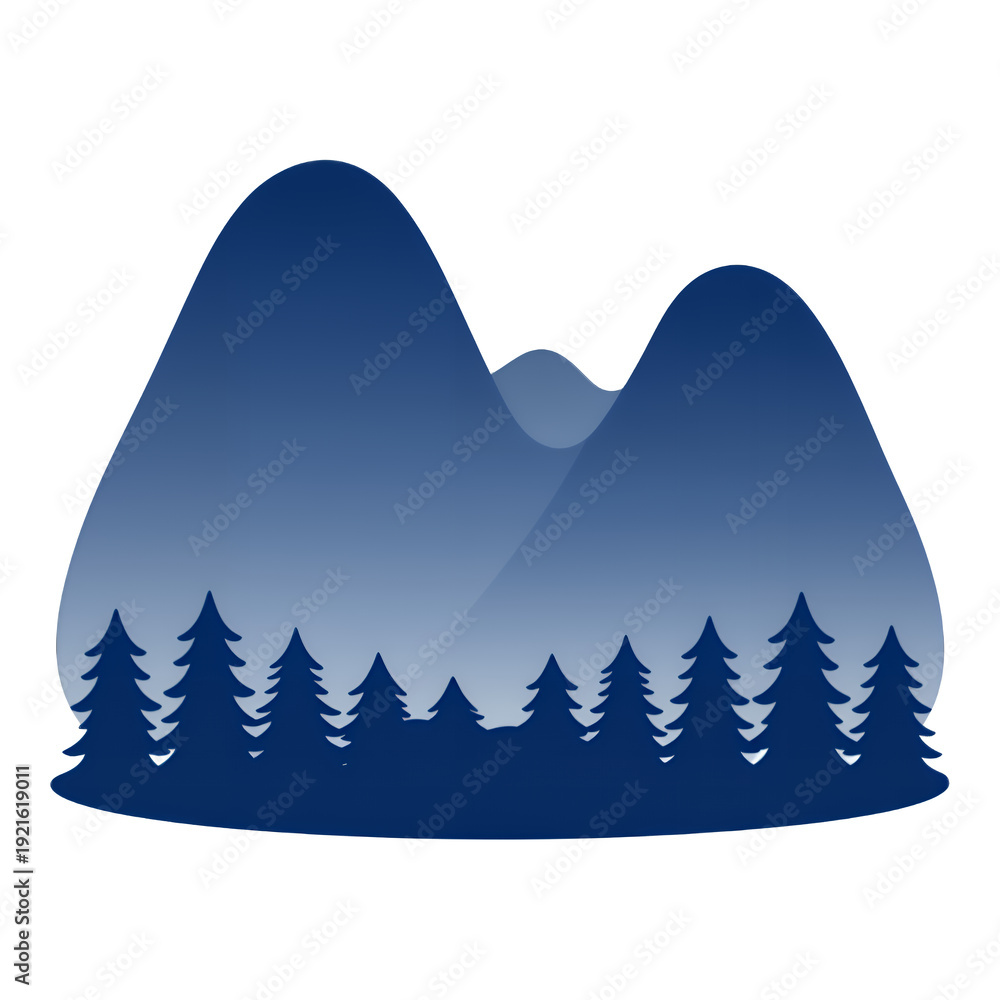 Fototapeta premium Blue Mountains And Pine Trees Silhouette Illustration