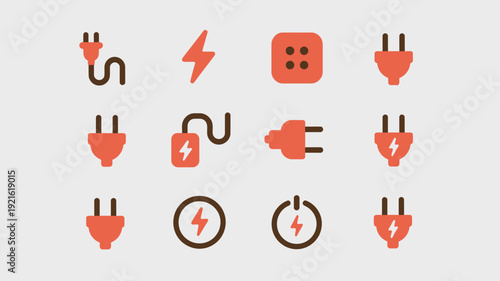 Power Icon Array: A collection of various electrical power icons, creatively designed to represent energy-related concepts. 