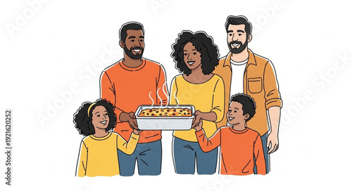 Family Holding Pie Together.