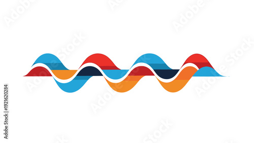 Horizontal abstract design features vibrant layered colorful waves in blue, orange, and red tones for a dynamic visual effect.