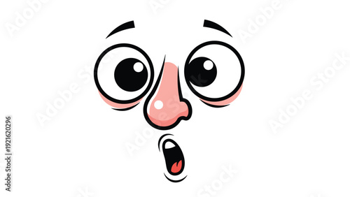 Funny surprised cartoon face features wide eyes, raised brows, and a large pink nose in a comical and expressive illustration.