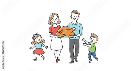 Family Holding Roasted Turkey Together.