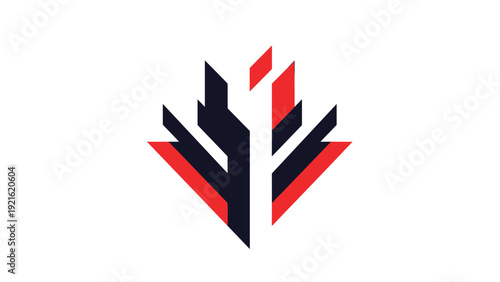 Geometric logo design with red and dark blue shapes forming an abstract maple leaf for branding and corporate identity symbols.