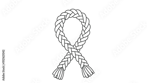 Simple line drawing of a braided loop of hair representing hairstyling, beauty, and traditional craft techniques in a clean style.