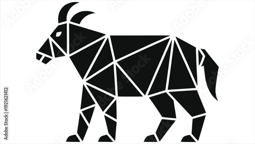 Geometric low poly dog vector illustration. Chinese zodiac sign of the dog made of black triangles. Abstract animal symbol for year of the dog. Minimalist polygon art on white background.