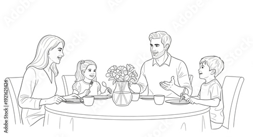 Family Having Meal Together Sketch.