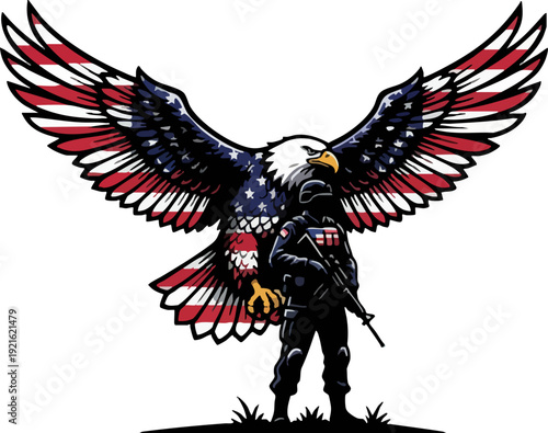 American Eagle and Armed Soldier Patriotic Symbol