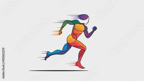 Dynamic Runner in Motion: A vibrant illustration captures the energy of a runner in full stride, their form a canvas of color and speed. This art piece represents movement and athleticism.