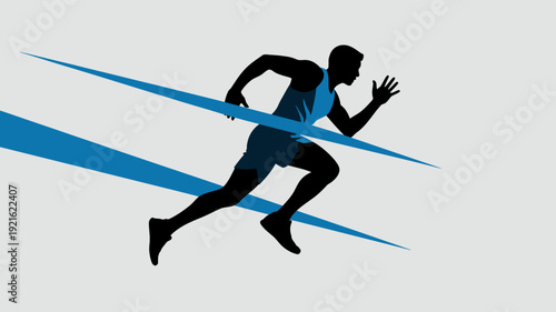 Victory Silhouette: A dynamic silhouette of a sprinter bursts through the finish line, embodying speed and determination. Capturing the spirit of competition and athletic excellence.