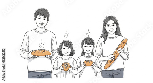 Family Holding Bread Together Smiling.