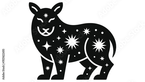 Zodiac Tiger Cosmic Animal Silhouette with Star Constellation Pattern, Celestial Galaxy Vector Design, Astrology Horoscope Symbol, Mystical Space Spirit Guide Graphic, Spiritual Tattoo Template 