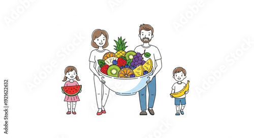 Family Holding Fresh Fruit Basket.