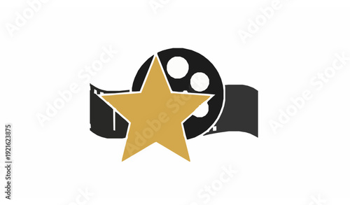 Golden Movie Star with Film Reel Tape Vector Cinema Award Illustration