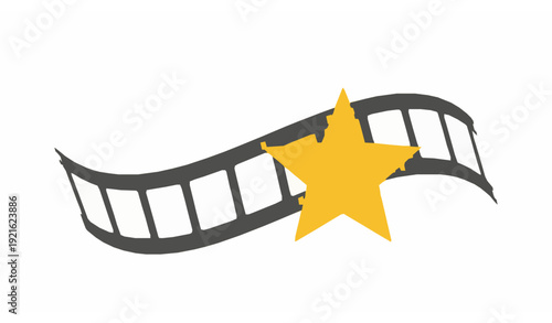 Cinema Film Strip and Golden Star Flat Vector Entertainment Symbol