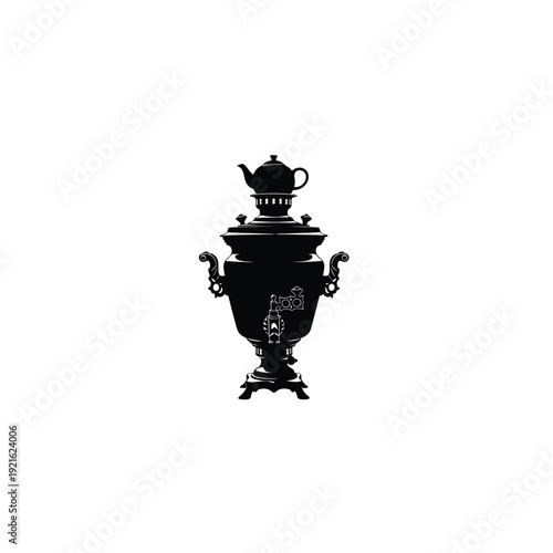 Traditional black silhouette of a Russian samovar with a teapot on top
