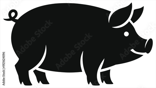 Black Pig Zodiac Silhouette Vector Illustration – Chinese Horoscope Animal Sign Icon, Farm Pig Symbol, Minimalist Flat Design, Isolated Boar Graphic for New Year, Astrology, Logo and Decoration