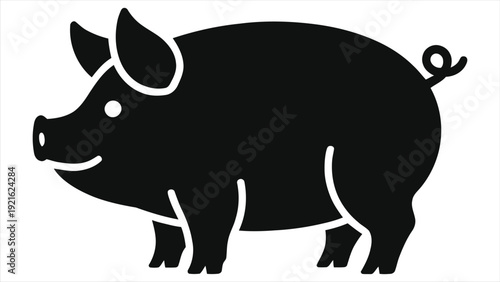 Chinese Zodiac Pig Silhouette Vector. Black isolated animal symbol for Year of the Pig. Flat design illustration for horoscope, astrology, and lunar new year designs.