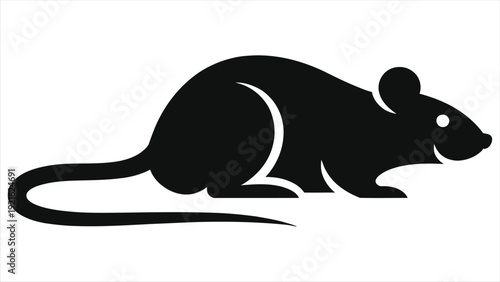 Minimalist Black Rat Chinese Zodiac Silhouette Vector, Modern Flat Lunar New Year Astrology Animal Symbol, Isolated Monochrome Rodent Icon, Logo and Brand Design Element Isolated on Plain White