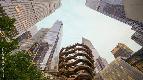 Obraz na płótnie Hudson Yards skyscrapers towering at night low angle