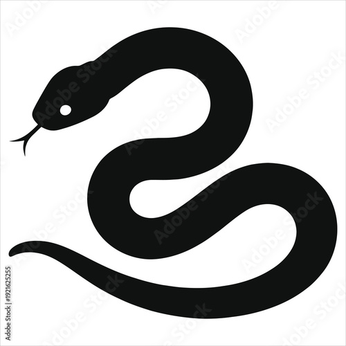 Chinese Zodiac Snake Silhouette Vector - Elegant Black Serpent Icon for Astrology and Mysticism - Minimalist Coiled Snake Design, Year of the Snake Graphic, Flat Vector Illustration Isolated on White