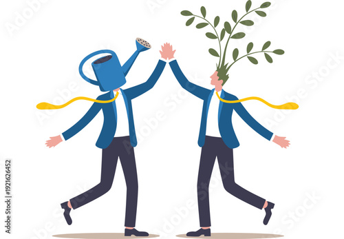 mentorship and growth illustration with two businesspeople high‑fiving symbolizing support, development and teamwork