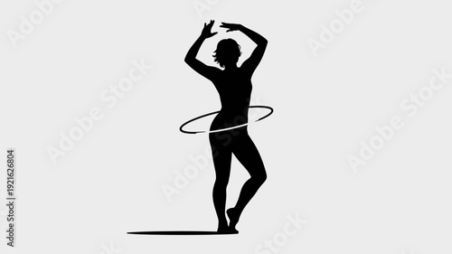 Silhouette of Grace: An elegant silhouette of a woman engaged in the playful art of hula hooping, embodying grace, agility, and the joy of movement.