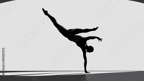 Graceful Dance Silhouette: An athlete embodies dance, showcasing incredible balance and poise against a backdrop of dynamic light and shadow.