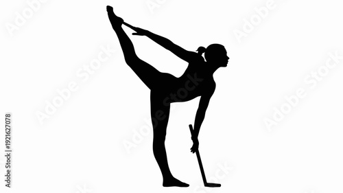 Silhouette Hockey Ballet: A silhouette of a graceful female hockey player, balancing on one leg, with a hockey stick, showcasing an artful fusion of sport and ballet in an elegant pose.