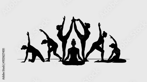 Yoga silhouettes: A collection of yoga poses gracefully silhouetted, embodying peace and serenity, harmonizing the mind, body, and spirit.