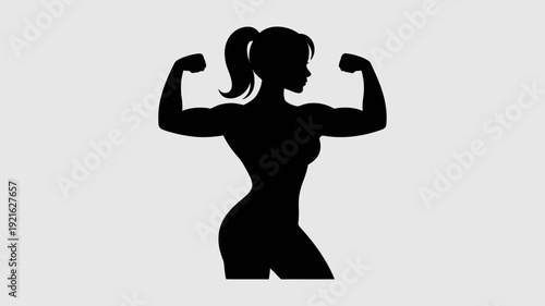 Strength and Silhouette: A powerful silhouette of a woman flexing her muscles, a bold symbol of fitness and determination.