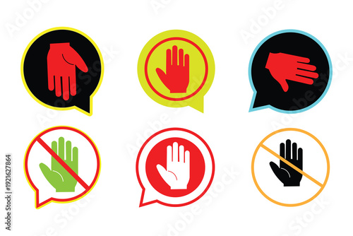 Prohibition signs with hands in speech bubbles