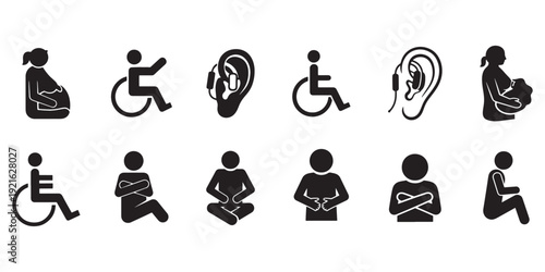 International disability accessibility icons for various impairments and accessibility features