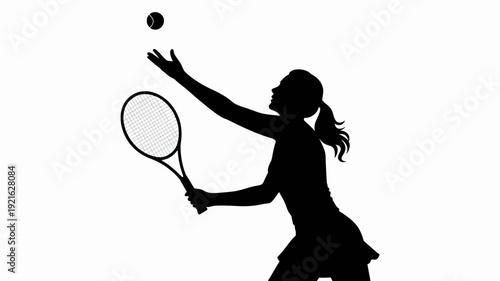 Tennis Serve Silhouette: A tennis player in mid-serve, showcasing agility and precision against a clean backdrop. A perfect depiction of sportsmanship and dedication.