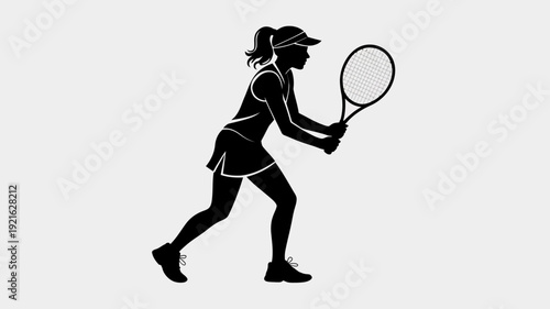 Tennis Player in Action: A silhouette of a tennis player poised, ready to return a volley, showcasing the dynamic motion and athleticism of the game.