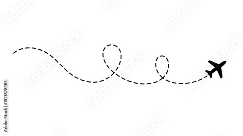 Flight Path Journey: A minimalist vector illustration of an airplane following a dotted line, symbolizing travel, exploration, and the journey ahead. 