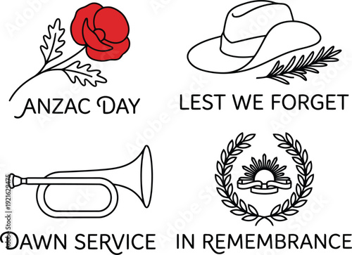 ANZAC day remembrance symbols and phrases illustration
