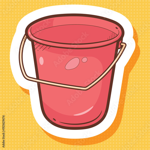 Red Plastic Bucket Sticker Illustration Vector Art