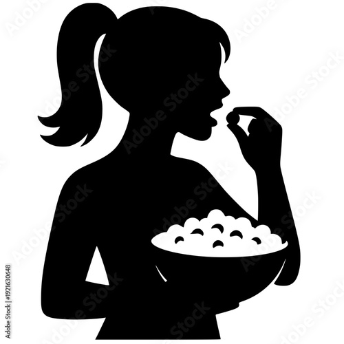 Minimalist Silhouette of Woman Eating Cereal Melancholic