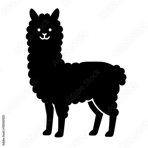 Minimalist black llama silhouette with a happy mood