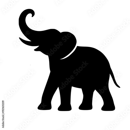Minimalist Silhouette of Elephant with Trunk Raised in Energetic Style