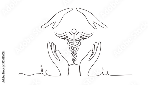 Continuous one line drawing of Gesture  sign of help and hope. Saving lives or emergency accident. Health  care  teamwork. Single line draw design vector illustration