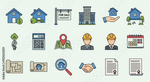 Real Estate Icons Set For Property Business.
