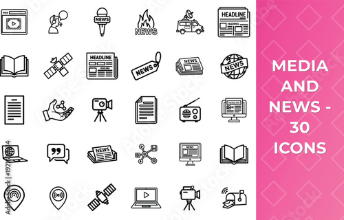 media news line icons set editable stroke pixel perfect outline vector thin line ui ux journalism