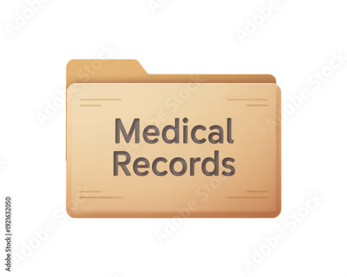 A brown file folder labeled medical records with a white label and black text. isolated on transparent background