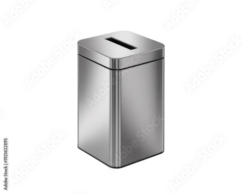Modern stainless steel trash can with sleek design and lid isolated on transparent background