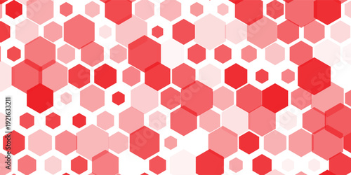 abstract red fill and outline bee honeycomb vector background.