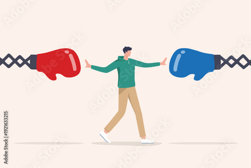 Person Between Two Sides